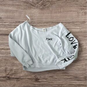 PINK Victoria's Secret Women's Light Gray Sweatshirt off-shoulder